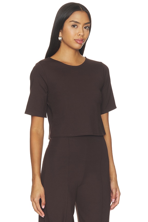 view 2 of 4 Ponte Knit Short Sleeve Top in Chocolate