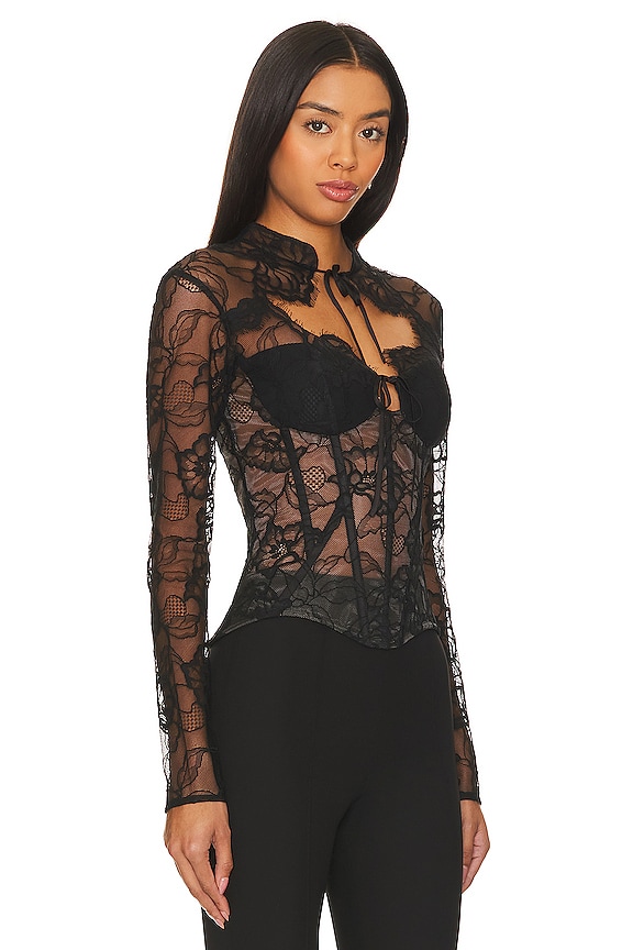 view 2 of 4 TOP BUSTIER DE ENCAJE DE MANGA LARGA in Black