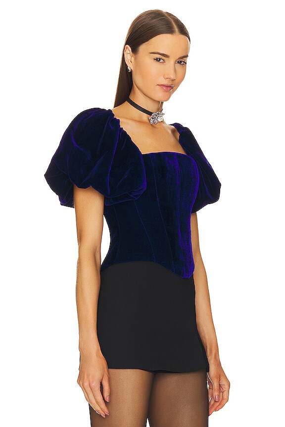 view 2 of 4 БАРХАТНЫЙ ТОП-КОРСЕТ С ПЫШНЫМИ РУКАВАМИ in Blue