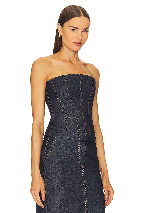 view 2 of 4 Denim Corset Top in Dark Blue