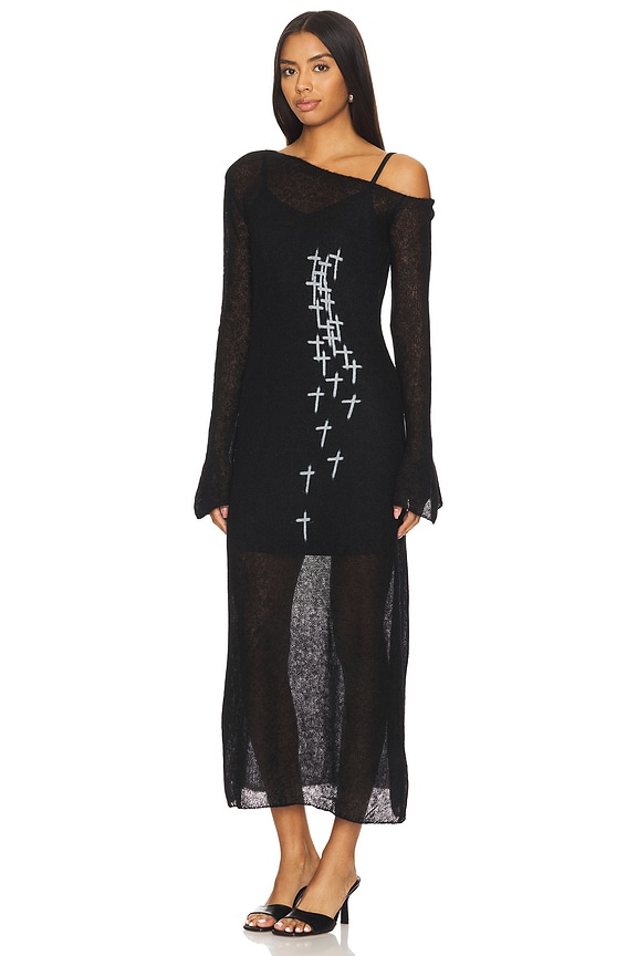 view 2 of 3 Blair Loose Knit Dress in Black With White Crosses