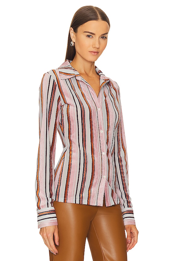 view 2 of 4 Jersey Button Front Shirt in Multi Stripe