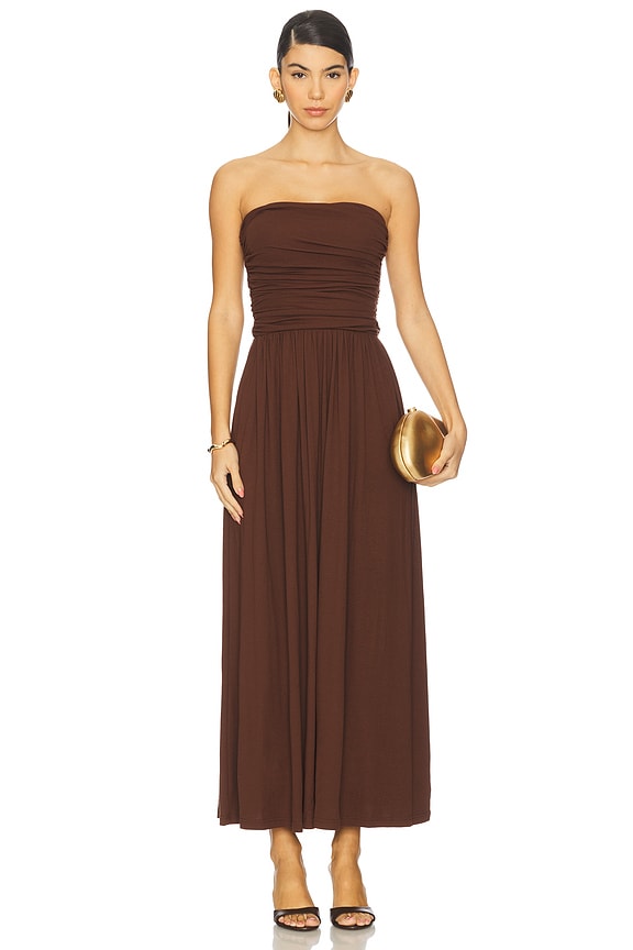 view 1 of 3 Malone Ruched Strapless Maxi Dress in Espresso