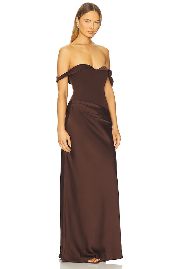 view 2 of 4 Ebony Off Shoulder Maxi Dress in Chocolate
