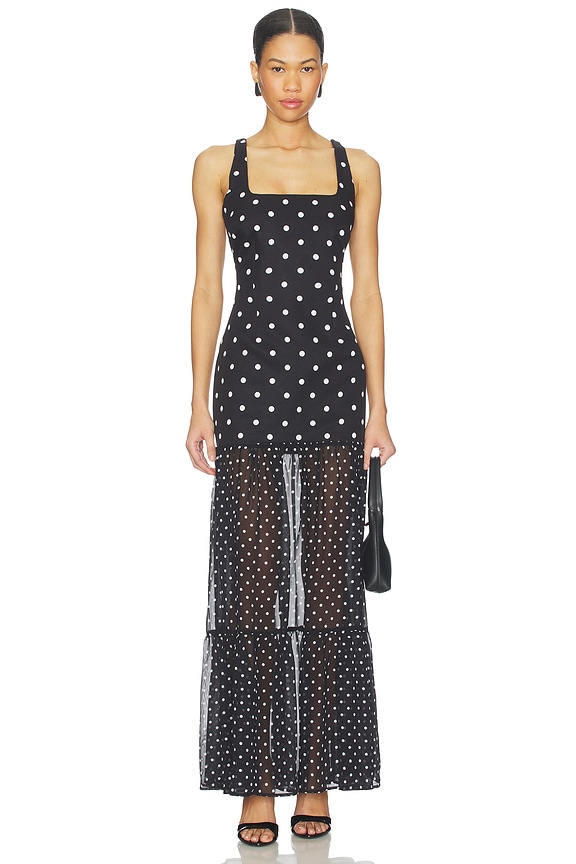 view 1 of 3 Tillie Sheer Bottom Maxi Dress in Black & White Polka