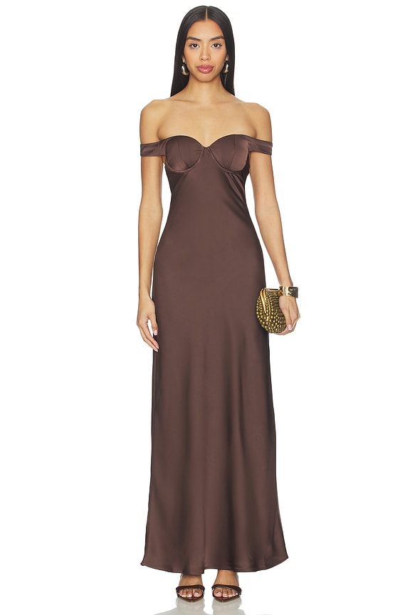 view 2 of 4 Raphaella Off Shoulder Maxi Dress in Bitter Chocolate