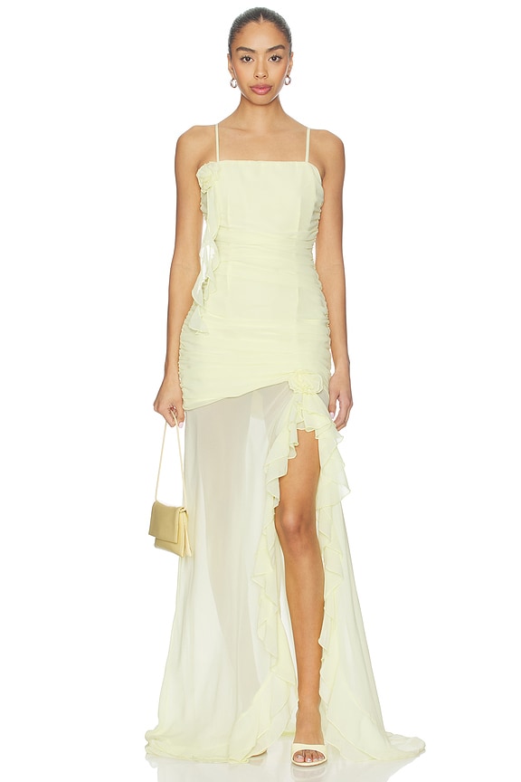 view 1 of 4 Eziya Ruched Frill Trim Maxi Dress in Lemon