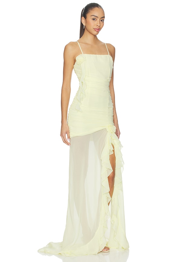 view 2 of 4 Eziya Ruched Frill Trim Maxi Dress in Lemon