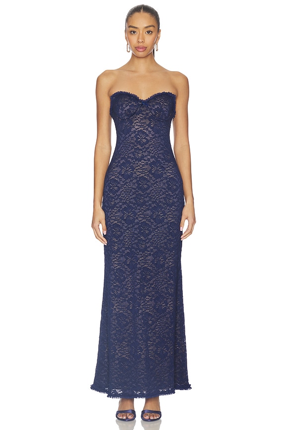 view 2 of 4 Amana Strapless Scarf Maxi Dress in Navy