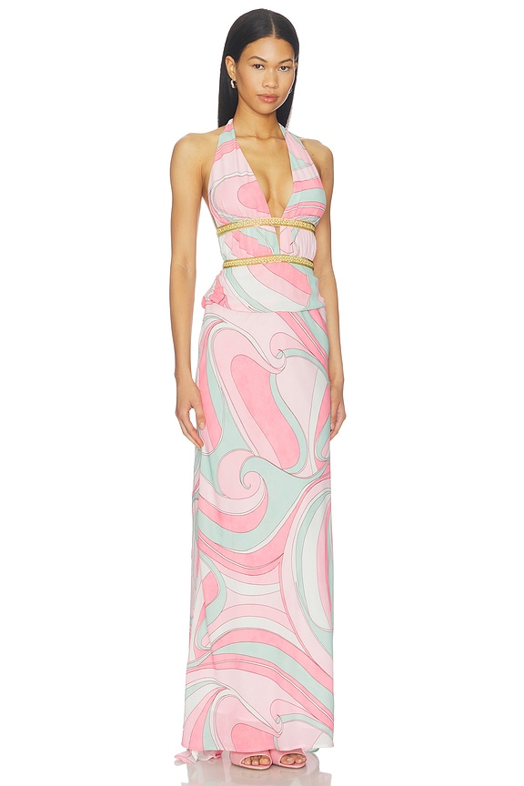 view 2 of 4 Xylia Halter Low Plunge Maxi Dress in Camino Pink