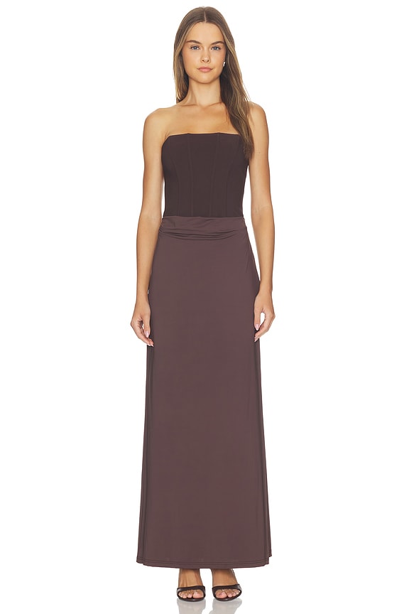 view 2 of 3 Taleah Strapless Corset Maxi Dress in Espresso