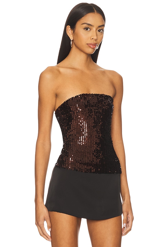 view 2 of 5 Anette Strapless Sequin Bustier in Chocolate