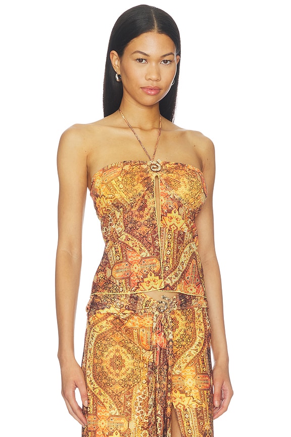 view 2 of 5 Skylar Sheer Halter Split Front Top in Magnolia Mango