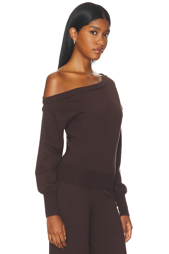 view 2 of 4 Heather Off Shoulder Knit Top in Chocolate