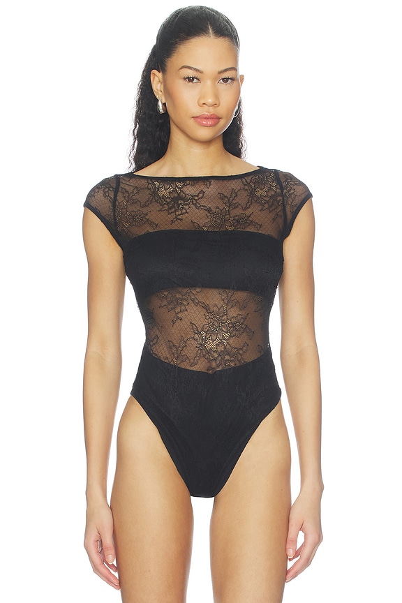 view 2 of 6 Opaline Boat Neck Lace Bodysuit in Black