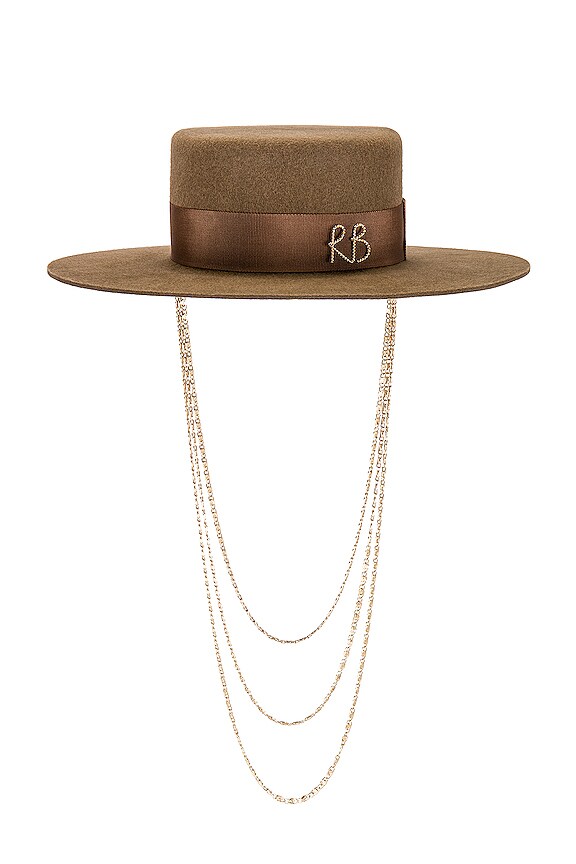 view 2 of 3 Monogram Embellished Canotier Hat in Beige