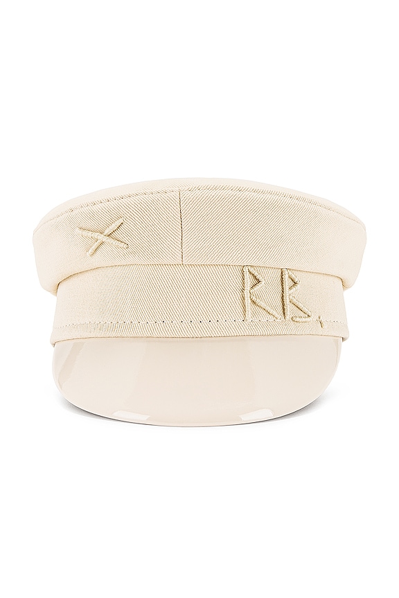 view 2 of 3 Monogram Embellished Baker Boy Cap in Beige