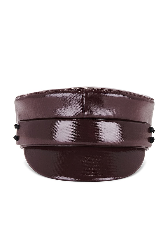 view 2 of 3 Faux Leather Belted Baker Boy Cap in Brown