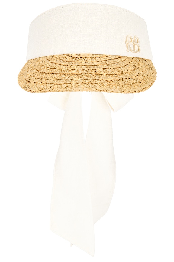 view 2 of 4 Straw Braid & Linen Visor in Ivory & Natural Straw