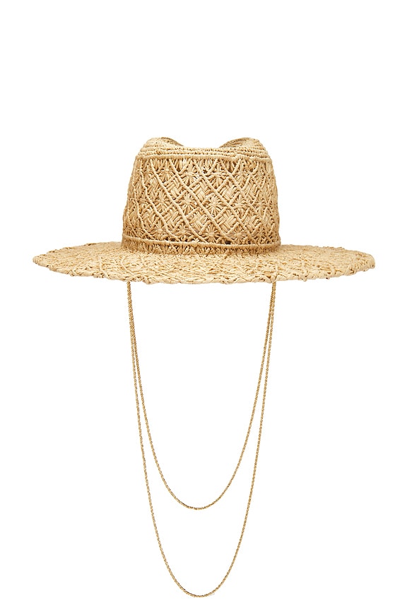 view 2 of 3 SOMBRERO FEDORA CUT OUT DOUBLE CHAIN STRAP FEDORA HAT in Natural Straw