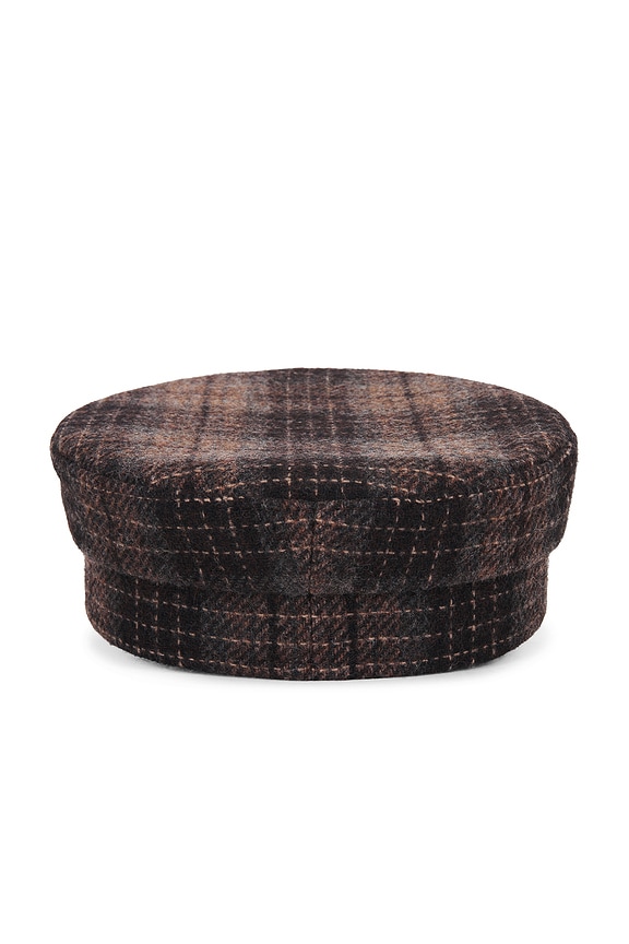 view 2 of 3 Check Print Baker Boy Cap in Brown