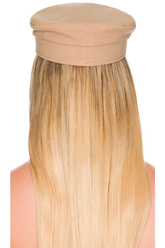 view 2 of 3 Monogram Embellished Baker Boy Cap in Beige