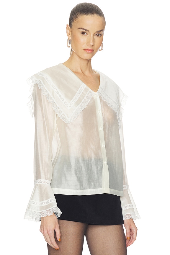 view 2 of 4 Oversized Collar Lace Blouse Bell Sleeves in Off White