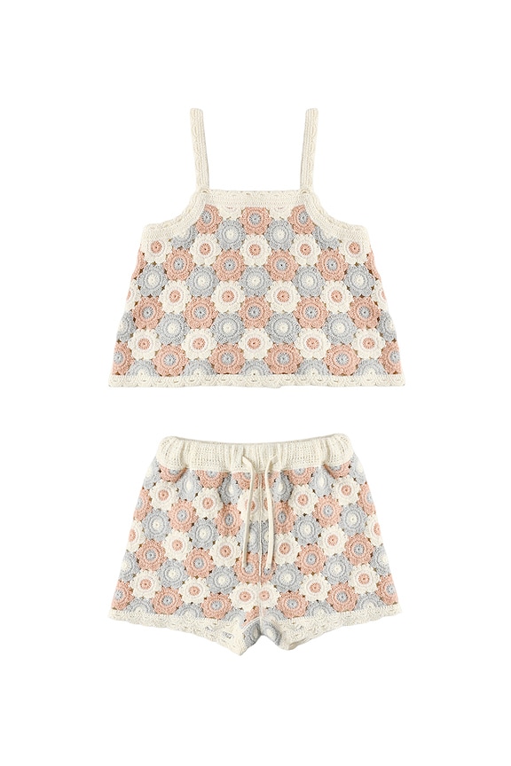 view 1 of 7 ENSEMBLE EN MAILLE LILI in Blue, Light Pink, & Ivory