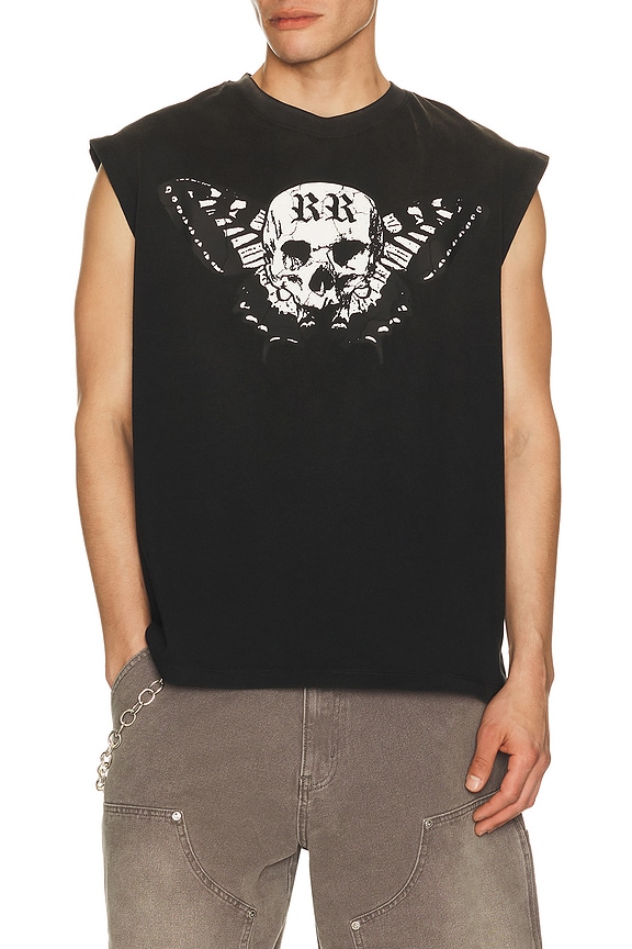 view 2 of 4 Butterfly Skull Sleeveless Tee in Washed Black