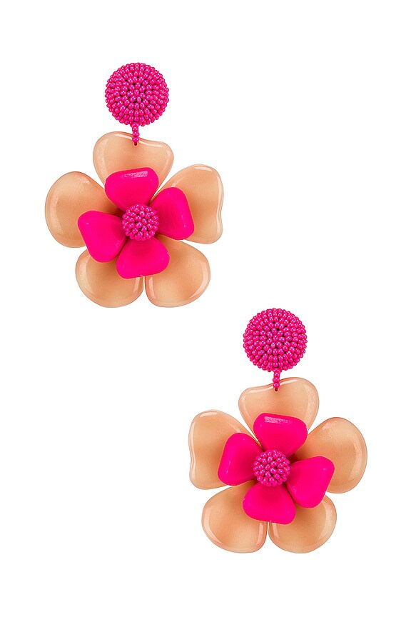 view 1 of 3 Horn Flower Earrings in Ivory & Fuchsia