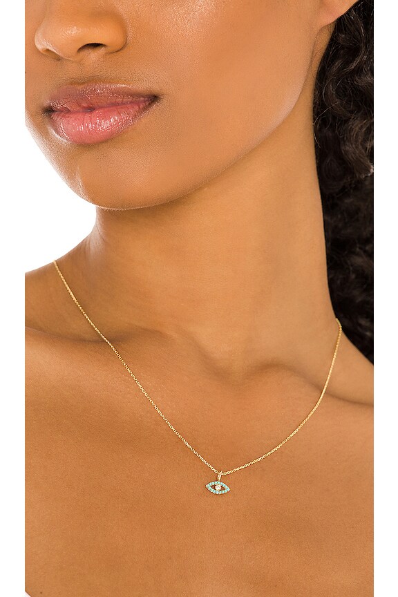 view 1 of 3 Diamond Cut Rolo Chain with Evil Eye Turquoise Necklace in Gold