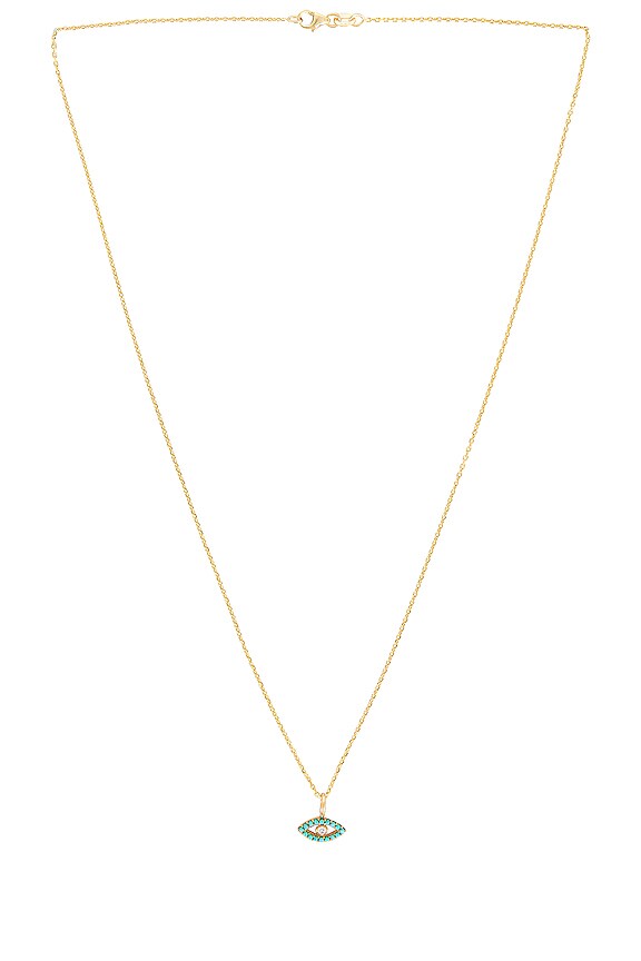 view 2 of 3 Diamond Cut Rolo Chain with Evil Eye Turquoise Necklace in Gold