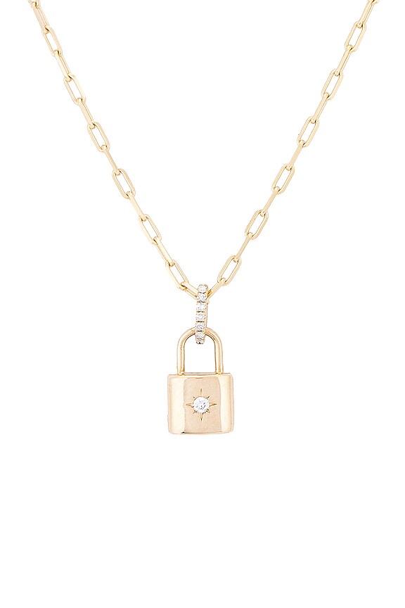 view 2 of 4 Lock Pendant Paperclip Necklace in Gold