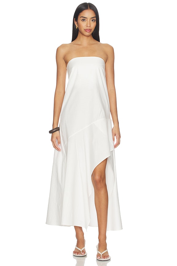 view 1 of 3 Oxford Strapless Asymmetrical Dress in White