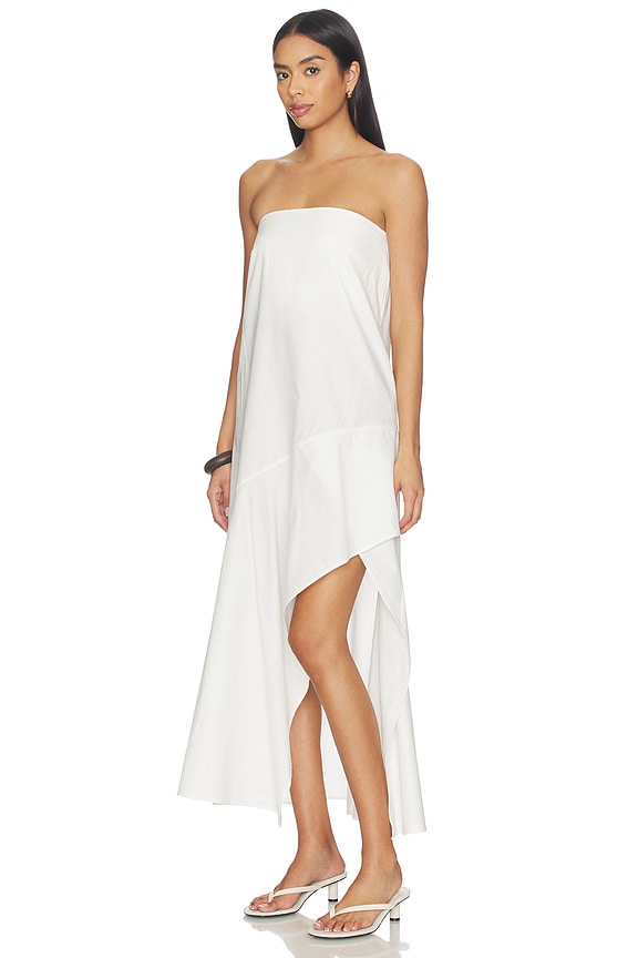 view 2 of 3 Oxford Strapless Asymmetrical Dress in White