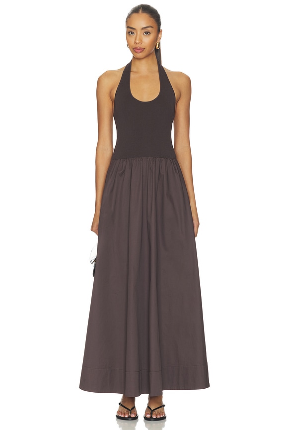 view 2 of 3 Halter Gathered Dress in Chocolate Plum