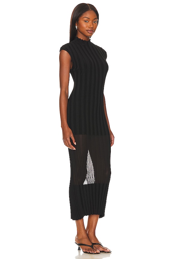 view 2 of 3 VESTIDO MIDI DE PUNTO FINO CON PLIEGUES in Black