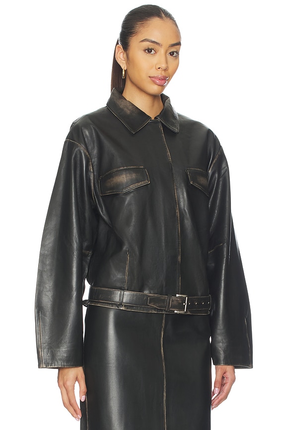 view 2 of 4 Brushed Leather Belted Jacket in Black