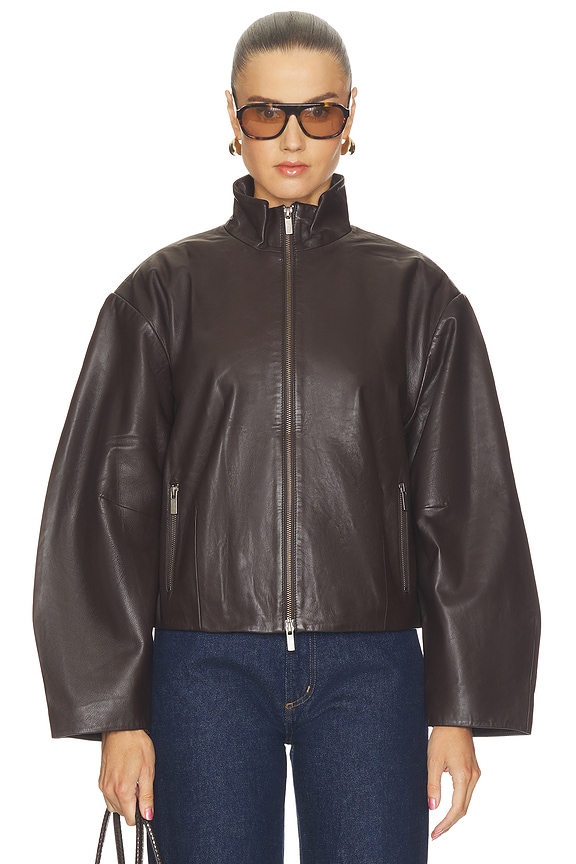 view 2 of 5 Cocoon Zip Leather Jacket in Chocolate