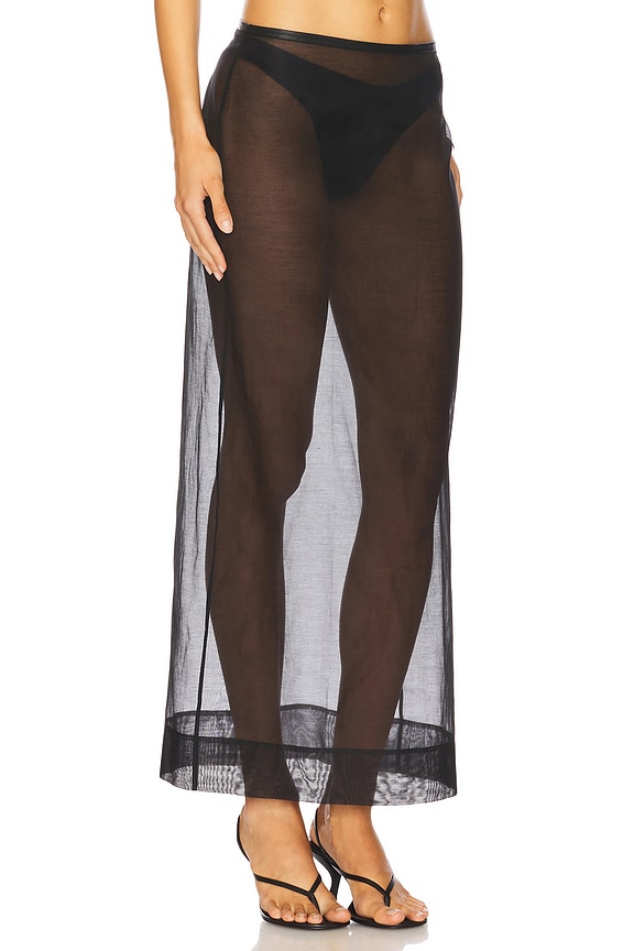 view 2 of 6 Sheer Leather Trim Skirt in Black