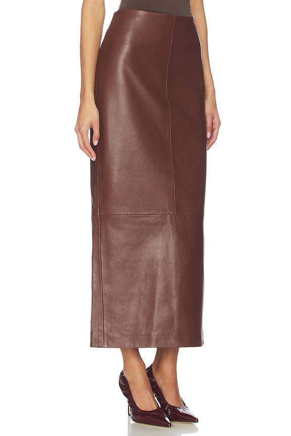view 2 of 6 Leather Column Skirt in Rum