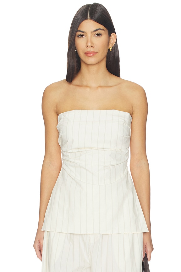view 1 of 5 Strapless Tie Back Top in Ecru Stripe
