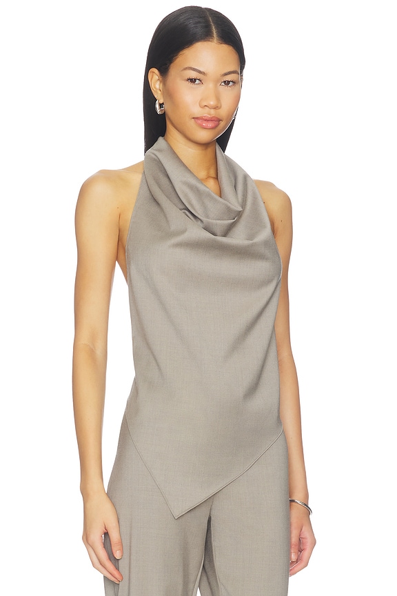 view 2 of 4 Wool Cowl Backless Top in Light Taupe