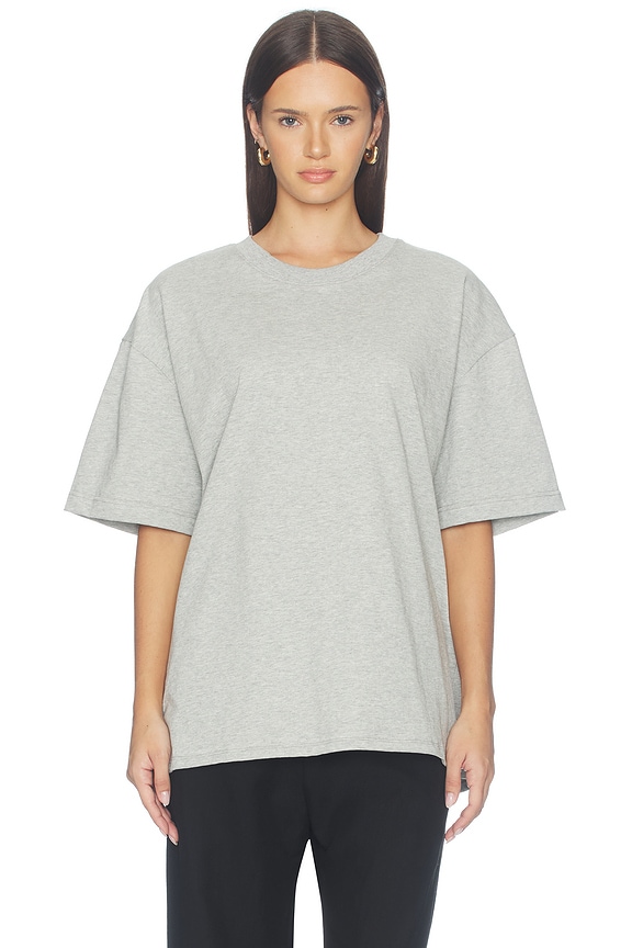 view 2 of 6 Cotton Jersey Split Back Tee in Light Grey Marle