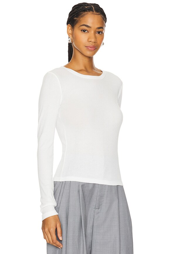 view 2 of 4 Organic Cotton Soft Rib Long Sleeve Top in White