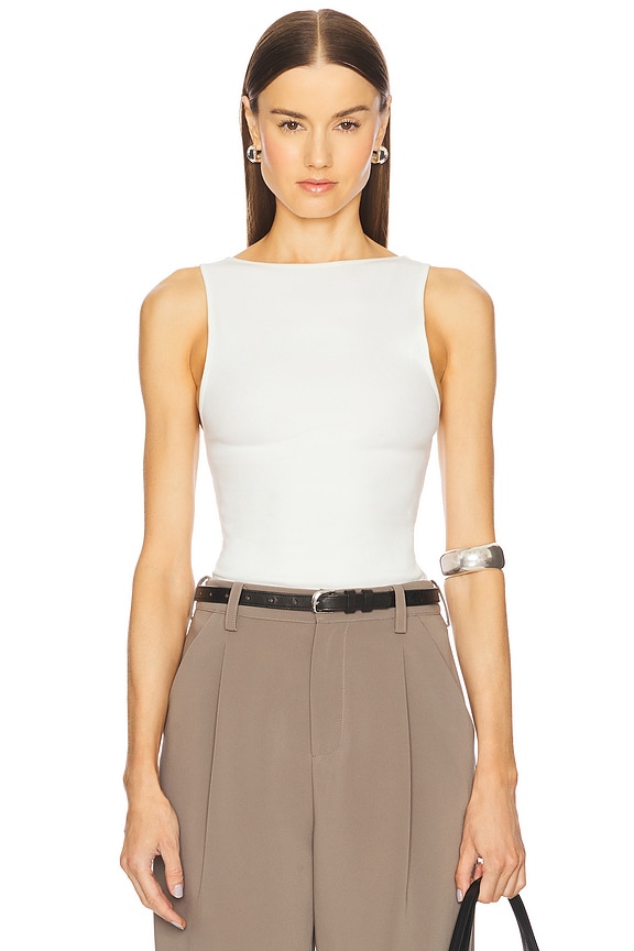 view 2 of 5 Rib Bateau Cut Out Top in White