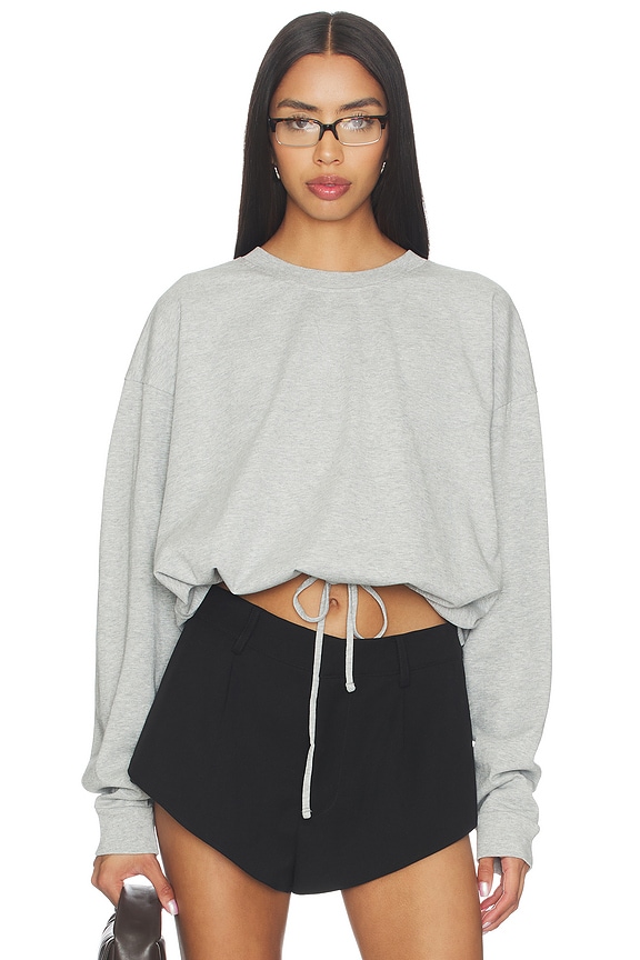 view 1 of 4 Drawstring Long Sleeve Top in Light Grey Marle