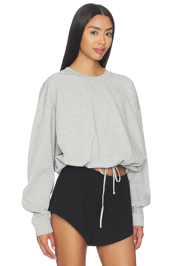 view 2 of 4 Drawstring Long Sleeve Top in Light Grey Marle