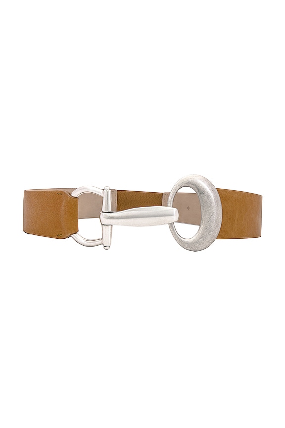 Streets Ahead Circle Clasp Belt in Tan & Old Silver REVOLVE