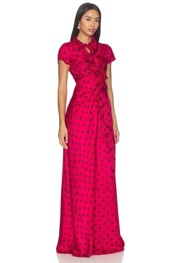 view 2 of 4 Kelly Long Dress in Raspberry Polka Dot